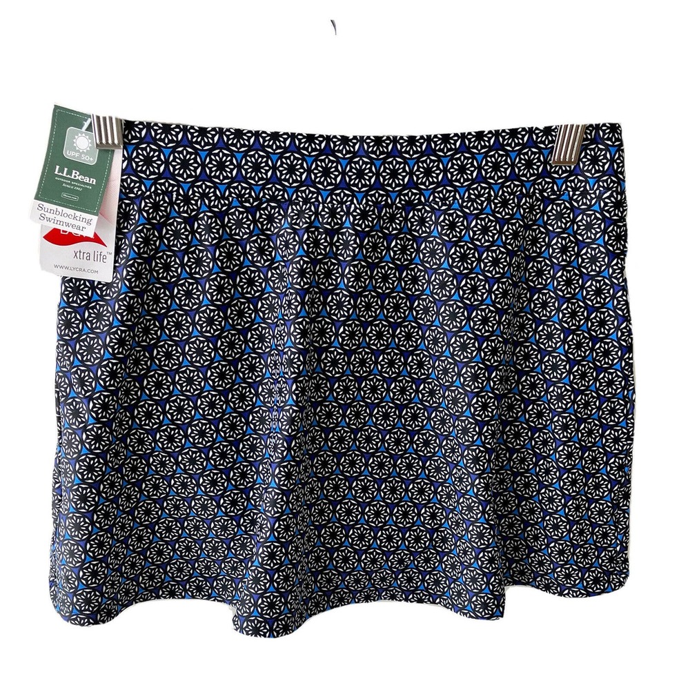 LL BEAN Swim Skirt Womens size 8 Blue/black pattern UPF 50 Short Lightweight